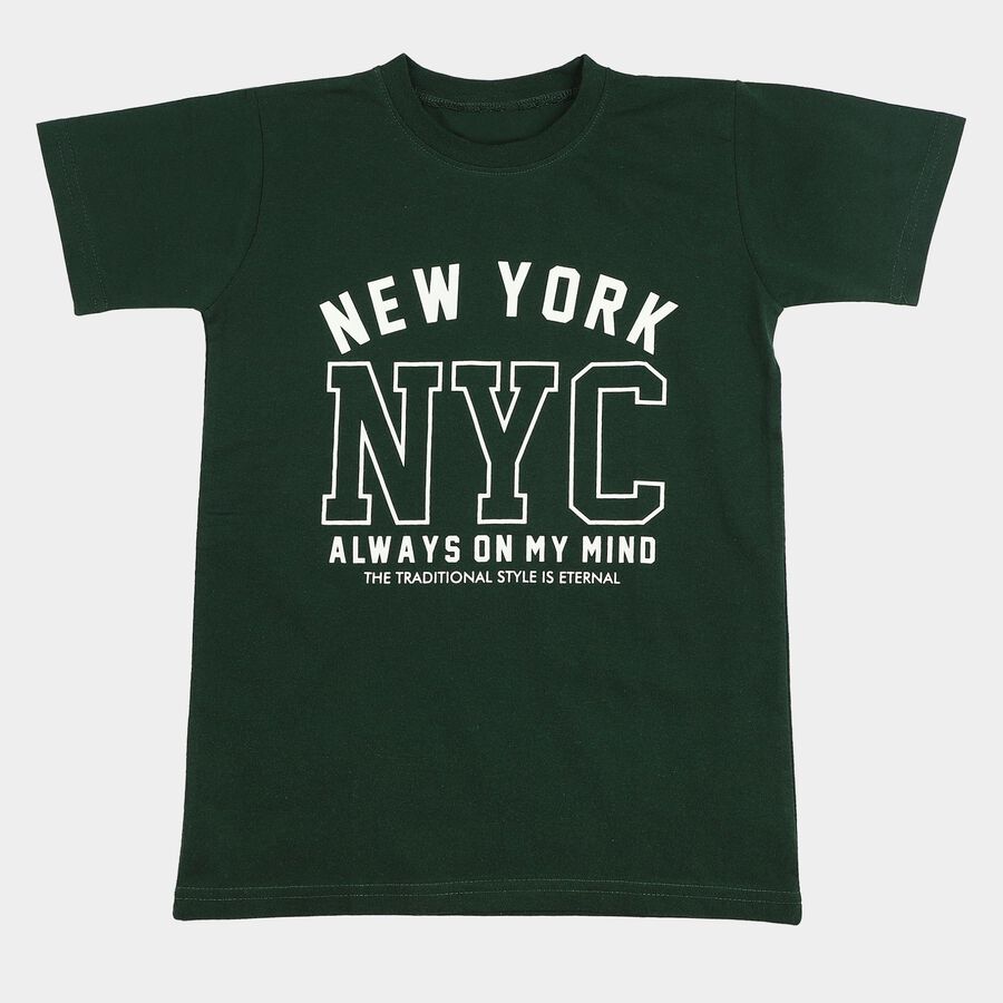 Boys Green Round Neck Casual Boys T-Shirt, गहरा हरा, large