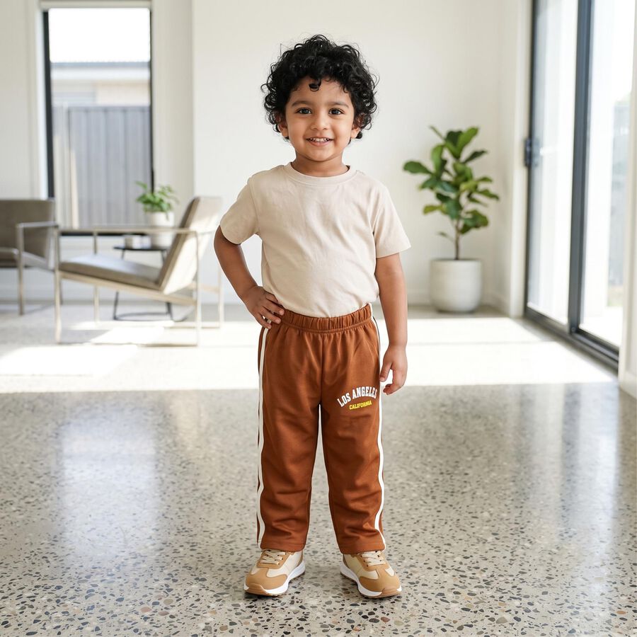 Boys Brown Straight Fit Graphic Printed Pyjama, Brown, large