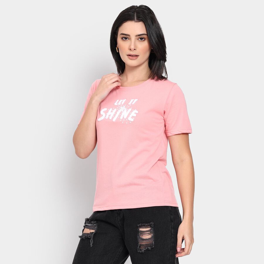 Ladies' Round Neck T-Shirt, Light Pink, large