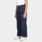 Girls Navy Blue Cargo Fit Washed Jeans, गहरा नीला, small