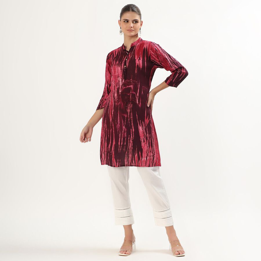Women's Deep Burgundy Red Mandarin Collar Abstract Printed Kurta, Wine, large image number null