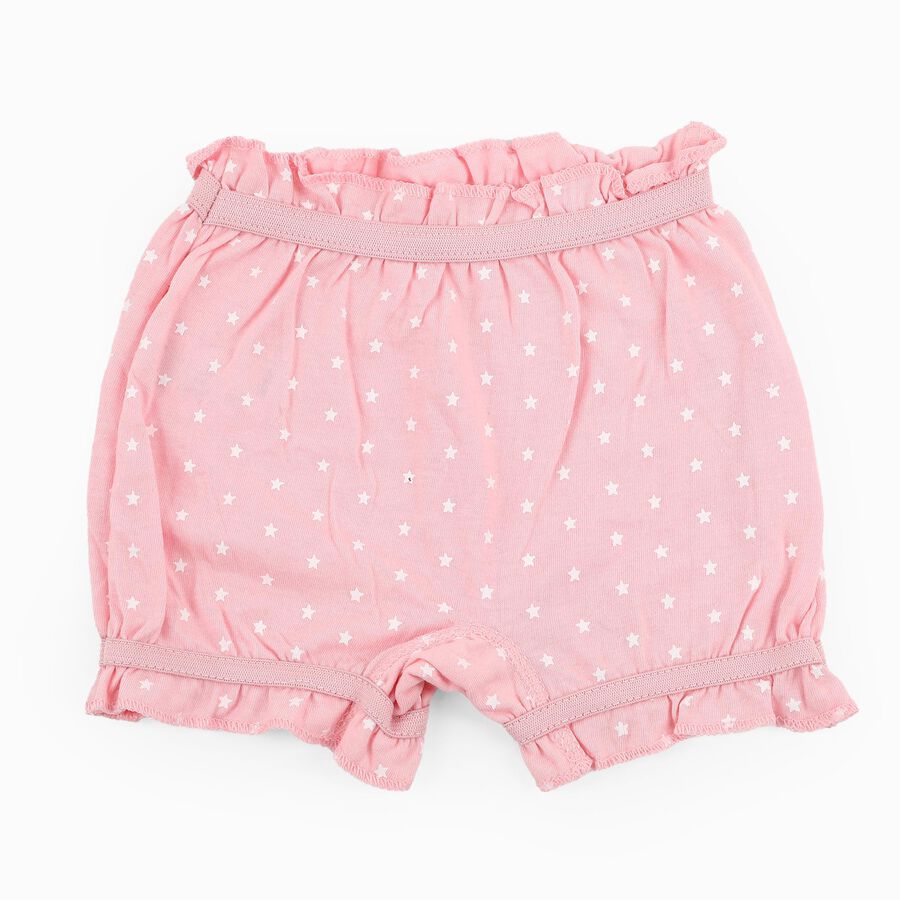 Girls' Soft Pink Relaxed Fit Star Print Ruffle Bloomers, Pink, large image number null