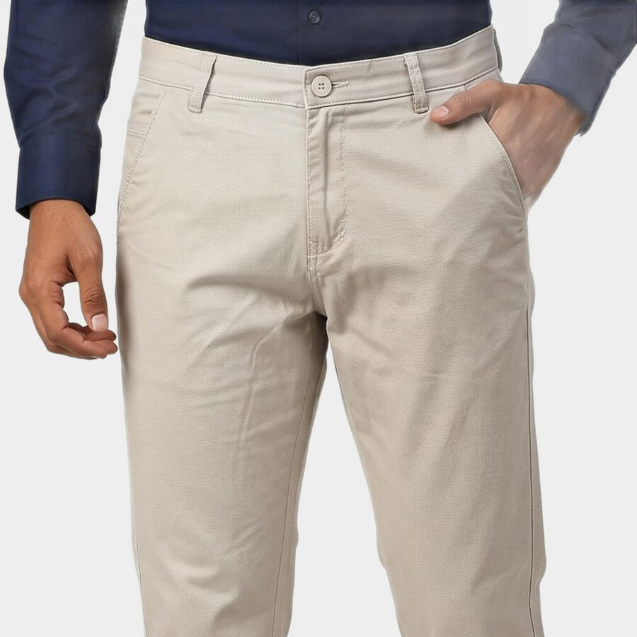 Men's Silver Slim Fit Casual Trousers, सिल्वर, large