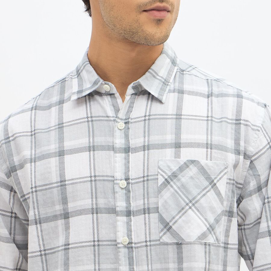 Men's Light Grey Cotton Spread Collar Casual Shirt, Light Grey, large image number null
