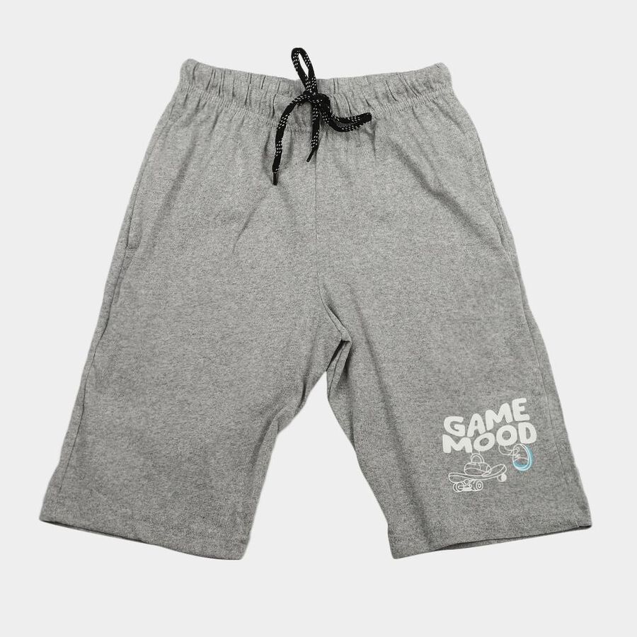 Boys Grey Regular Fit Graphic Print Jamaican Shorts, Light Grey, large