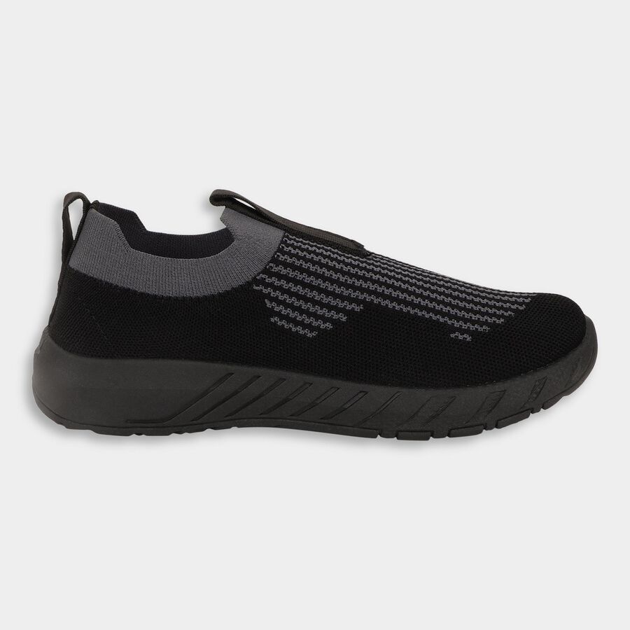 Men's Jet Black Slip-On Casual Sneakers, काला, large