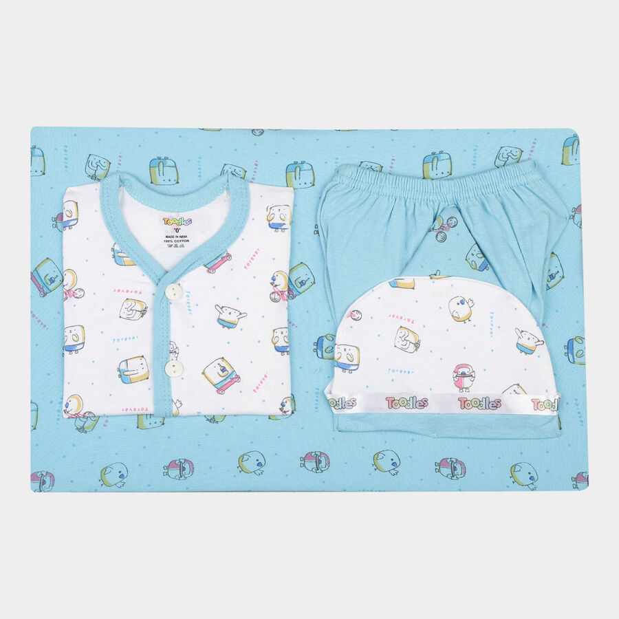 Infants Cotton Printed Baby Gift Set, Light Blue, large image number null
