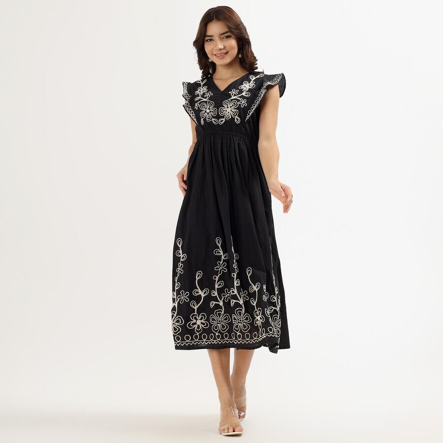 Ladies' 100% Cotton Empire Dress, Black, large image number null