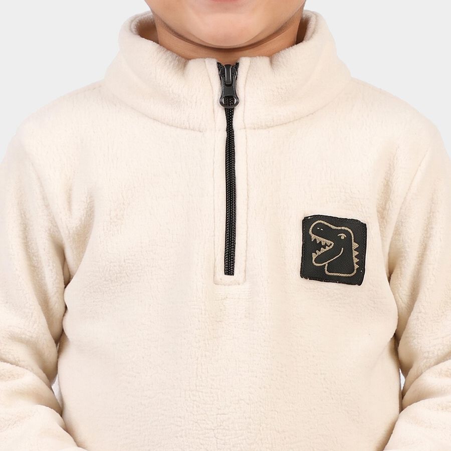 Boys Beige High Neck Appliqu&eacute; Baba Suit, गहरा पीला, large
