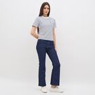 Women's White and Deep Green Cotton Round Neck Casual T-Shirt, Dark Green, small