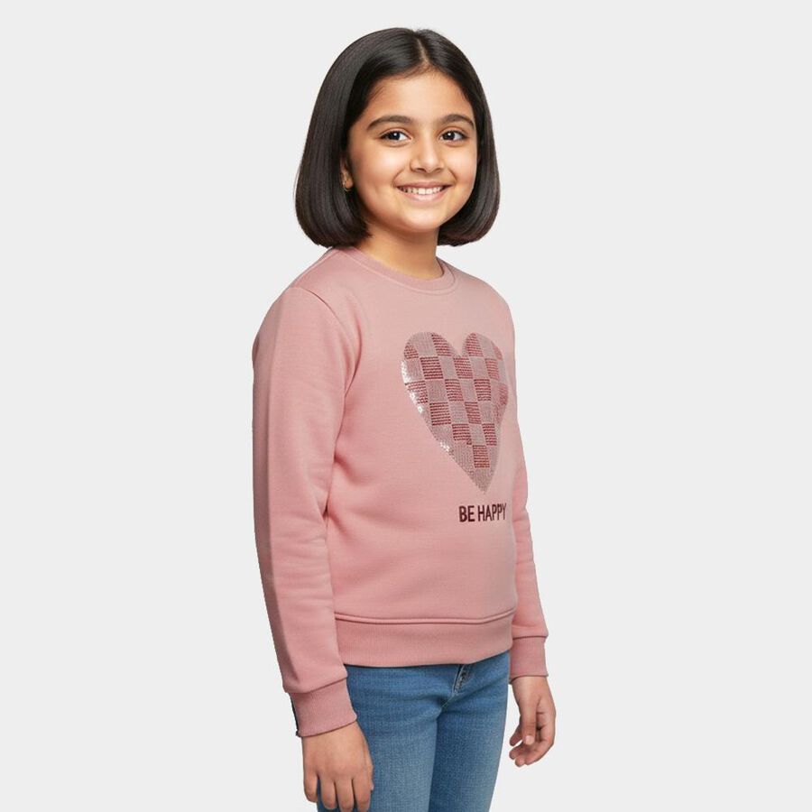 Girls Soft Dusty Pink Crew Neck Casual Sweatshirt, गुलाबी, large image number null