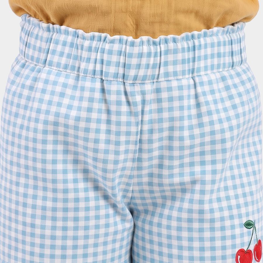 Girls' Light Blue Regular Fit Gingham Ruffle Hem Shorts, हल्का नीला, large