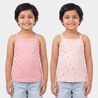 Girls Pink Cotton Square Neck Sleeveless Vest, हल्का गुलाबी, small