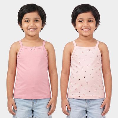 Girls Pink Cotton Square Neck Sleeveless Vest