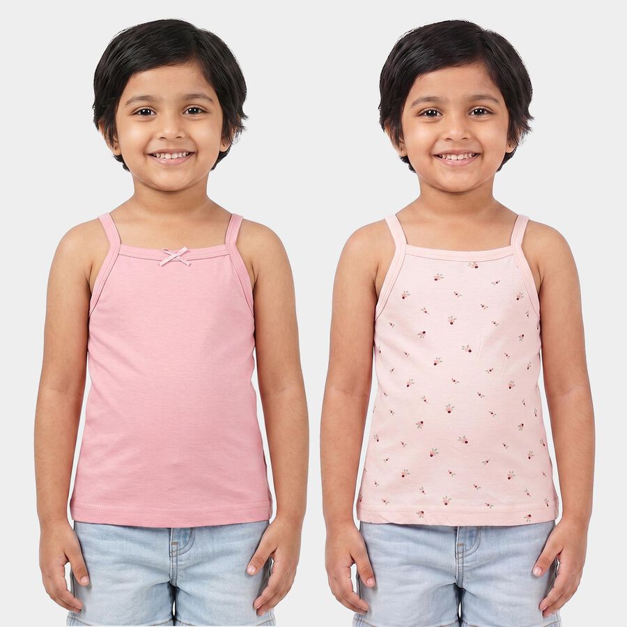 Girls Pink Cotton Square Neck Sleeveless Vest, हल्का गुलाबी, large
