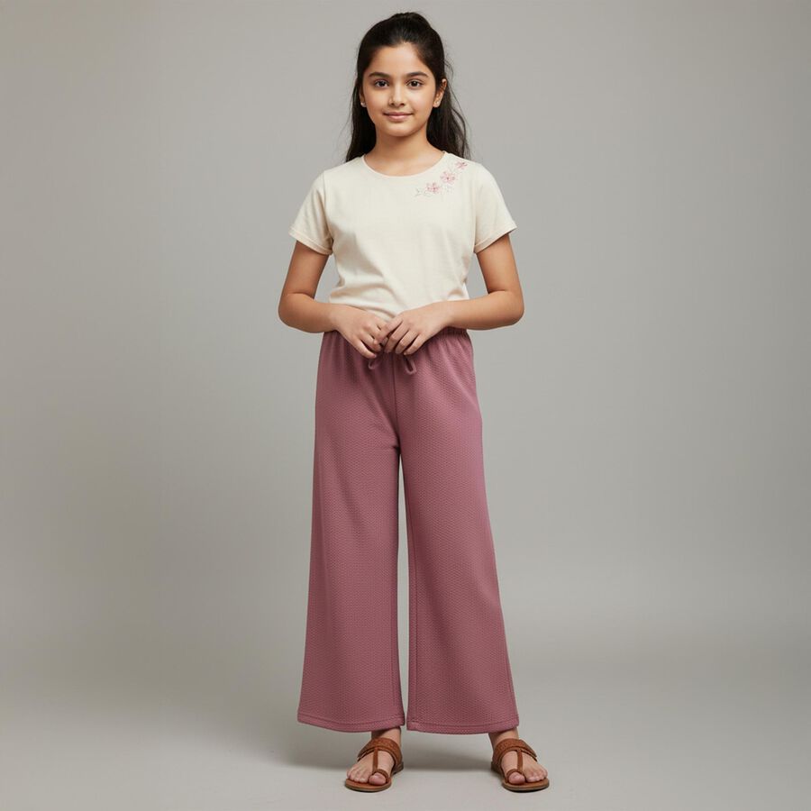 Girls' Dusty Rose Wide-Leg Textured Pyjama, गुलाबी, large image number null