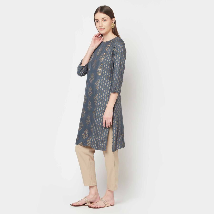 3/4Th Sleeves Straight Kurta, Dark Grey, large image number null