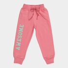 Girls' Bright Coral Pink Text Print Elastic Waist Pyjama, मूँगा (कोरल), small image number null