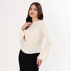 Women's Eggshell White Boat Neck Romantic Top, Off White, small