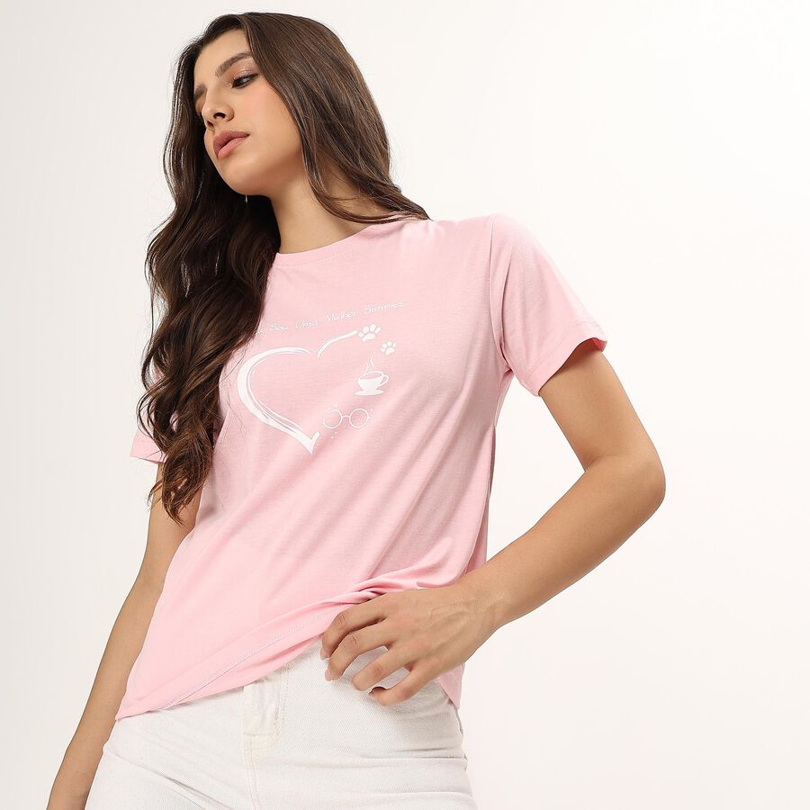 Ladies' Round Neck T-Shirt , Pink, large