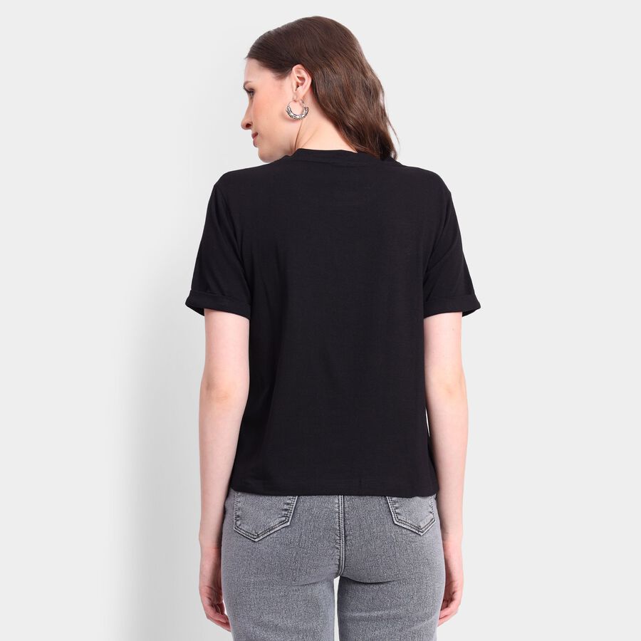 Ladies' Round Neck T-Shirt, काला, large image number null