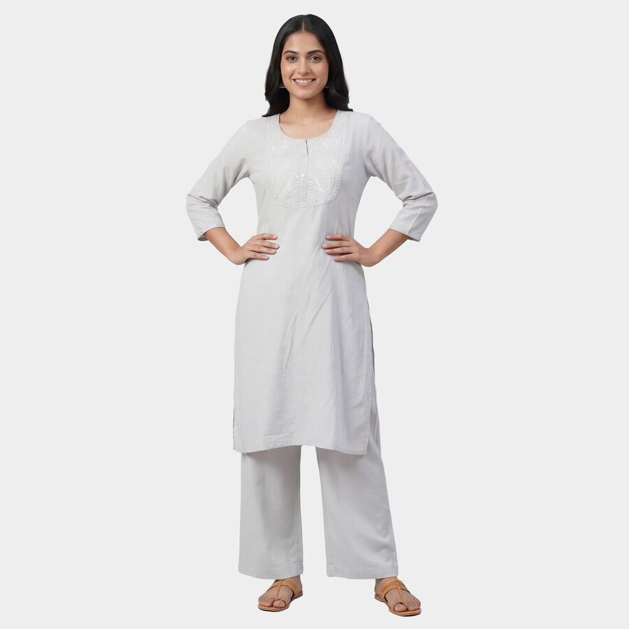 Women's Blue Round Neck Sleeveless Printed Kurta, Light Blue, large