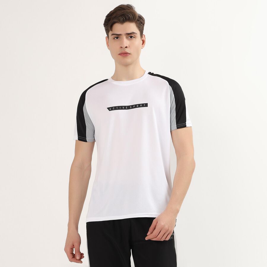 Men's Bright White Crew Neck Athleisure Drifit T-Shirt, सफ़ेद, large