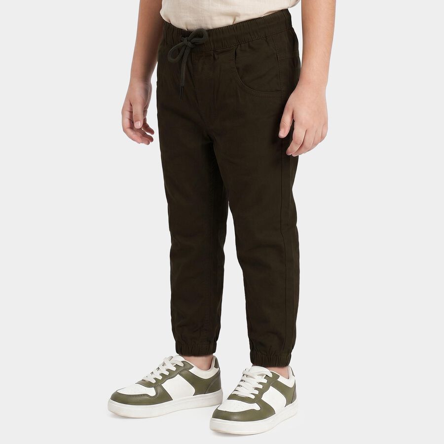 Boys Olive Green Regular Fit Jogger Trousers, ओलिव, large