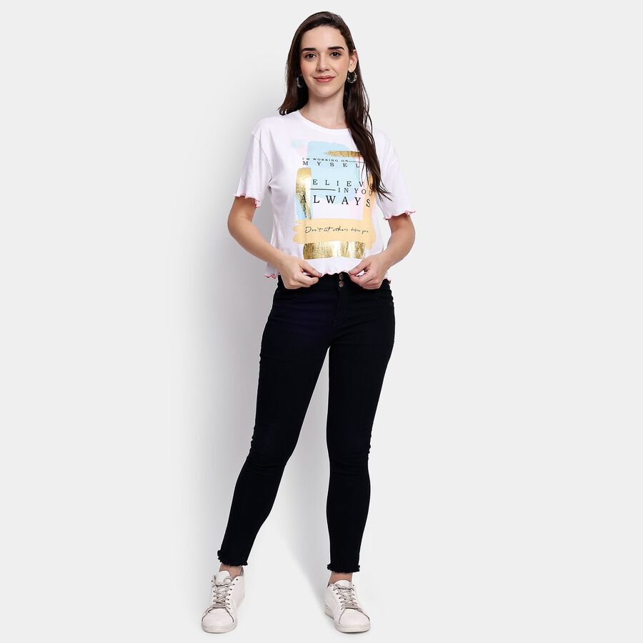 Ladies' 100% Cotton Crop  Top, Off White, large image number null