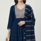 Women's Midnight Navy Classic Ethnic Set, टील ब्लू, small