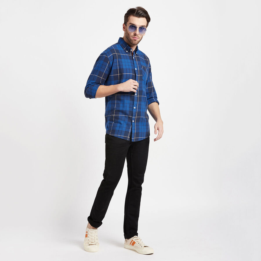 Cotton Checks Casual Shirt, Dark Blue, large image number null