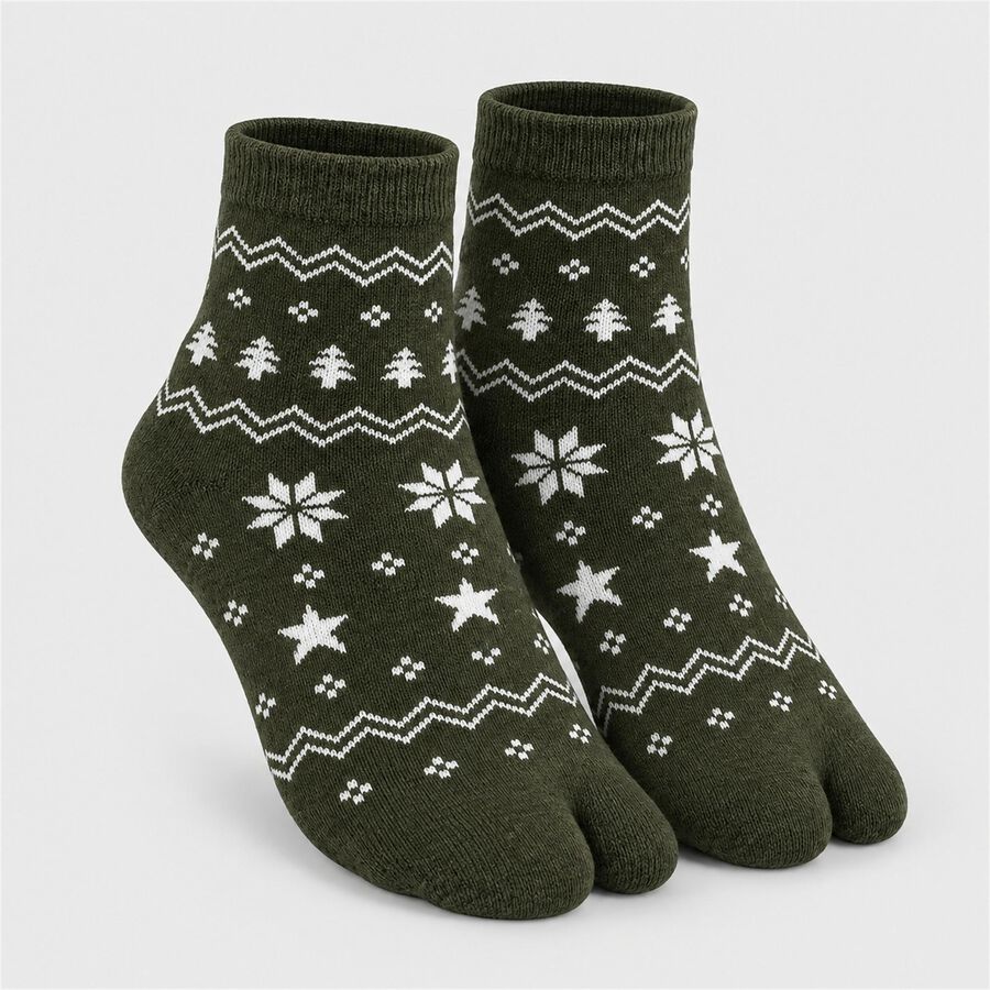Women's Olive Green Regular Fit Printed Pack of 1 Socks, Dark Green, large