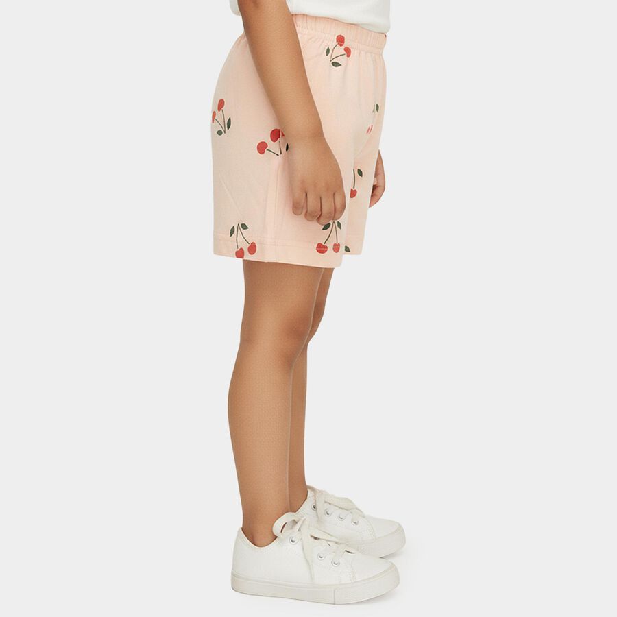 Girls' Light Pink Regular Fit Cherry Printed Shorts, Light Pink, large