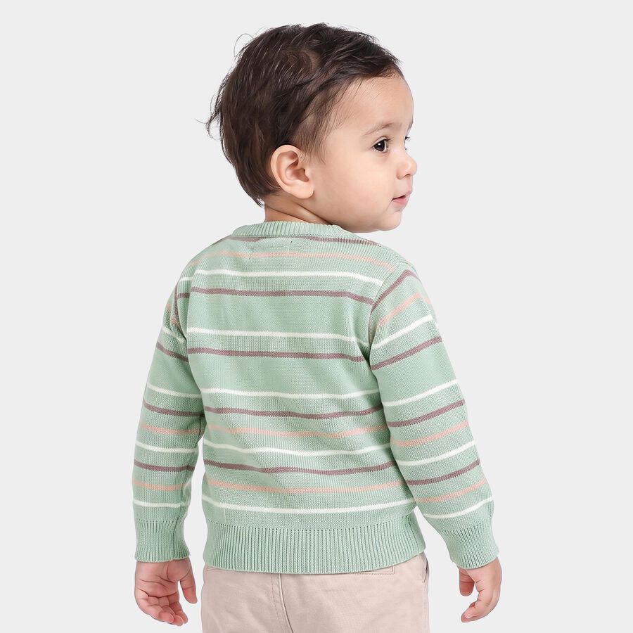 Infants Mint Green Crew Neck Striped Pullover, हल्का हरा, large