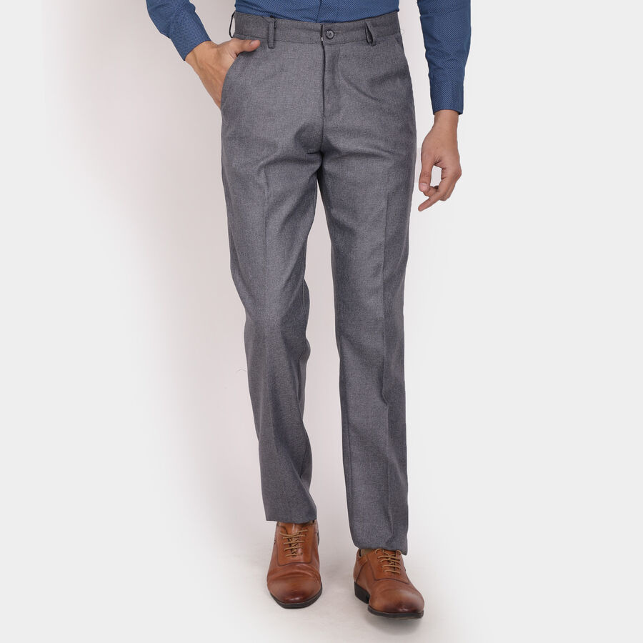 Solid Straight Fit Formal Trousers, Light Grey, large image number null
