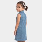 Girls' Light Blue Shift Zip Front Denim Look Frock, मध्यम नीला, small
