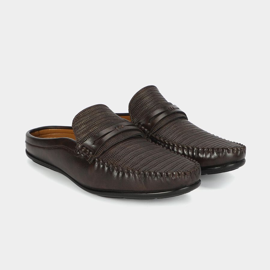 Men's Brown Slip-On Mule Sandals, भूरा, large