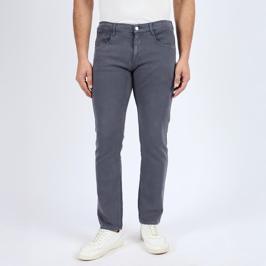 Men's Slim Fit Casual Trousers , गहरा ग्रे, large image number null