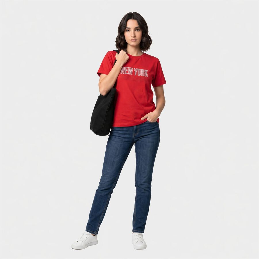 Women's Fuchsia Round Neck Regular T-Shirt, Fuchsia, large