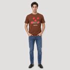 Men's Brown Round Neck Regular Graphic Print T-Shirt, भूरा, small