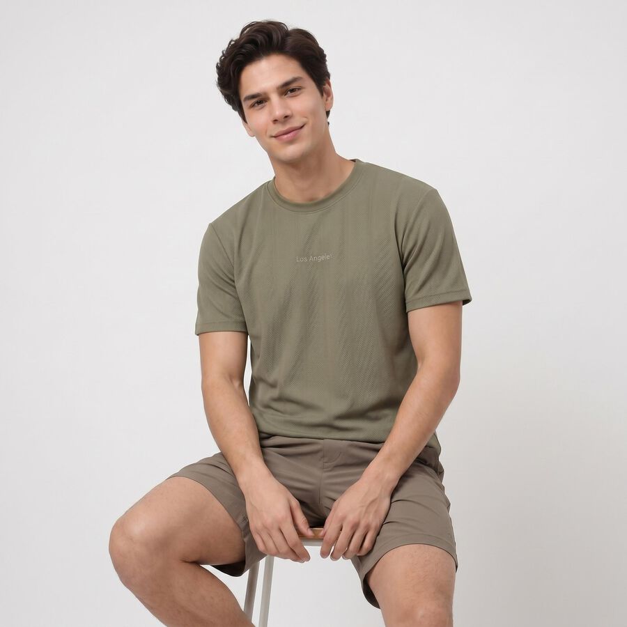 Men's Olive Green Round Neck Regular T-Shirt, Olive, large