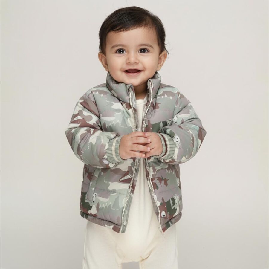Infants Light Sage Green Hooded Casual Jacket, Light Green, large image number null