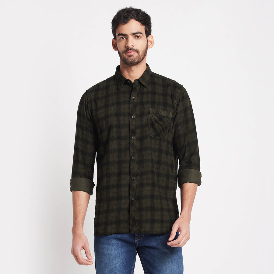 Cotton Checks Casual Shirt, Olive, large image number null