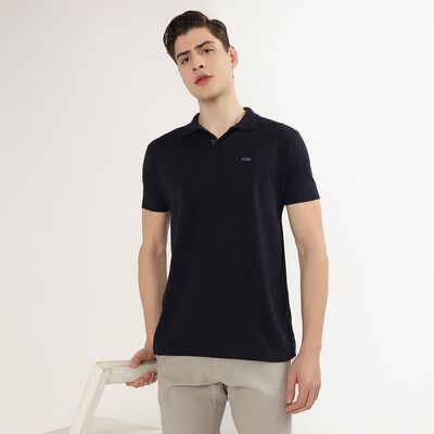 Men's Deep Midnight Navy Blue Polo Neck Casual T-Shirt