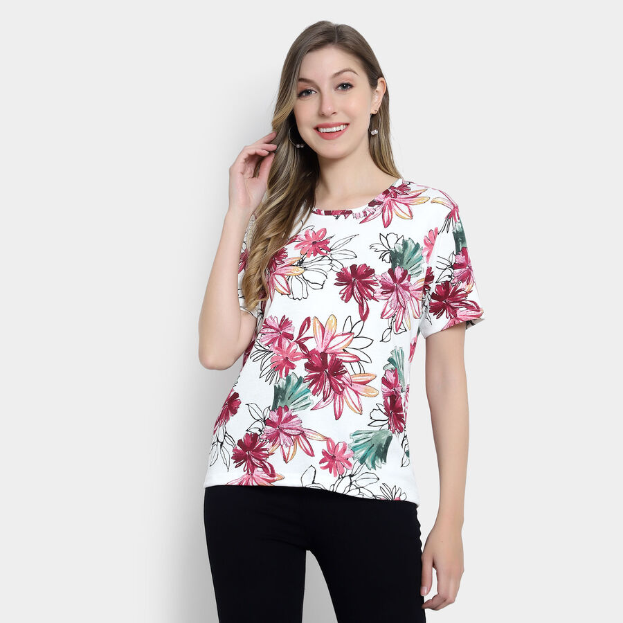 All Over Print Round Neck T-Shirt, White, large image number null