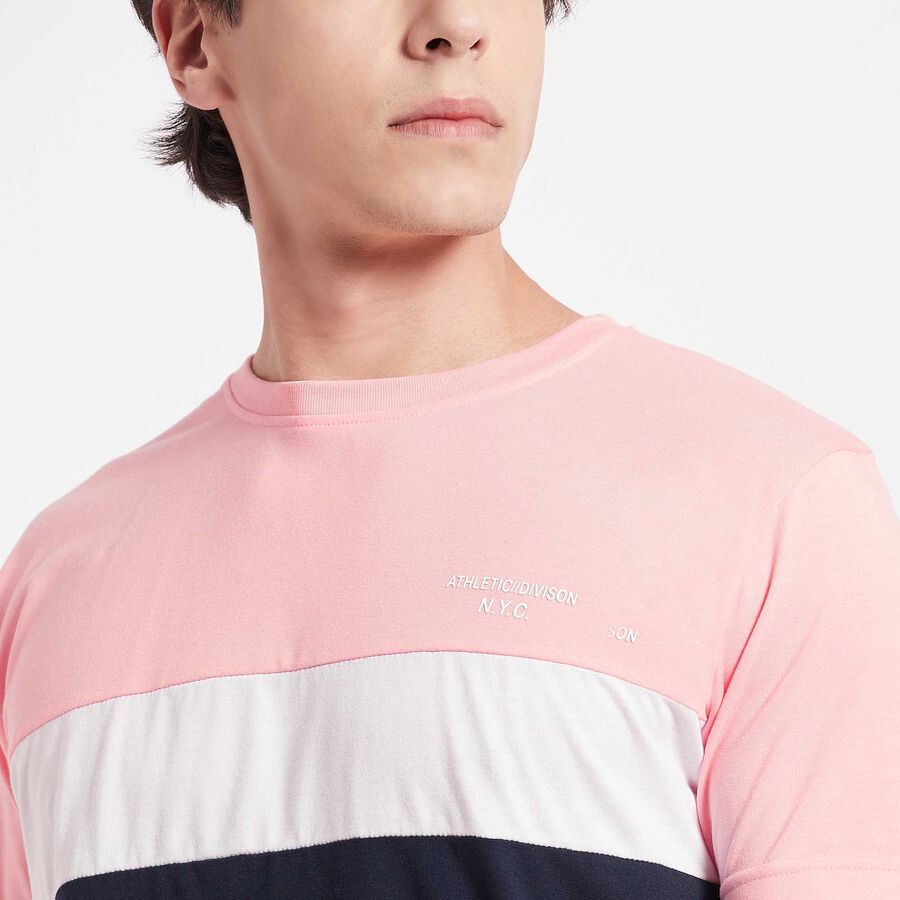 Cut & Sew Round Neck T-Shirt, Peach, large image number null