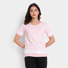 Cotton Stripes Round Neck T-Shirt, Light Pink, small image number null