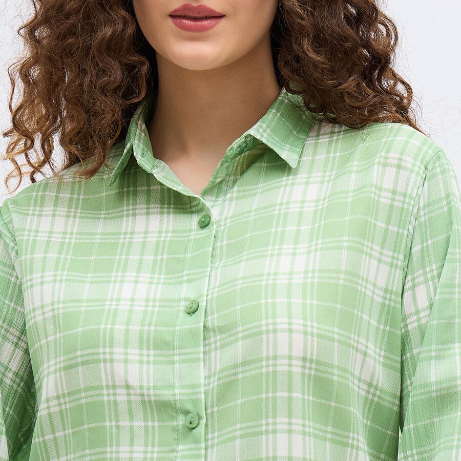Women's Light Sage Green Checked Classic Shirt, Light Green, large image number null