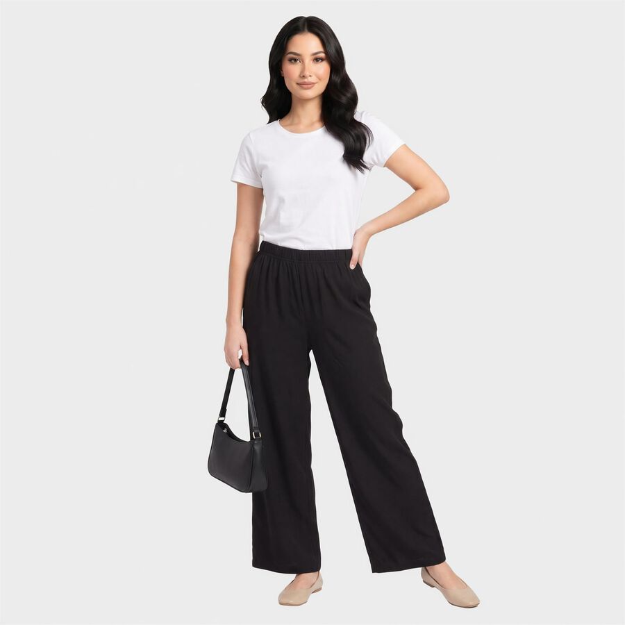 Women's Black Regular Fit Solid Wide-Leg Palazzos, काला, large