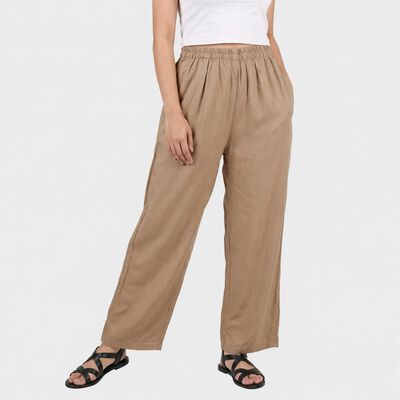 Women's Beige Regular Fit Solid Wide-Leg Palazzos